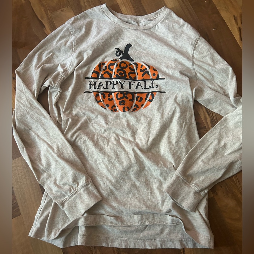 Hello Fall George Light Tan Long Sleeve Tee